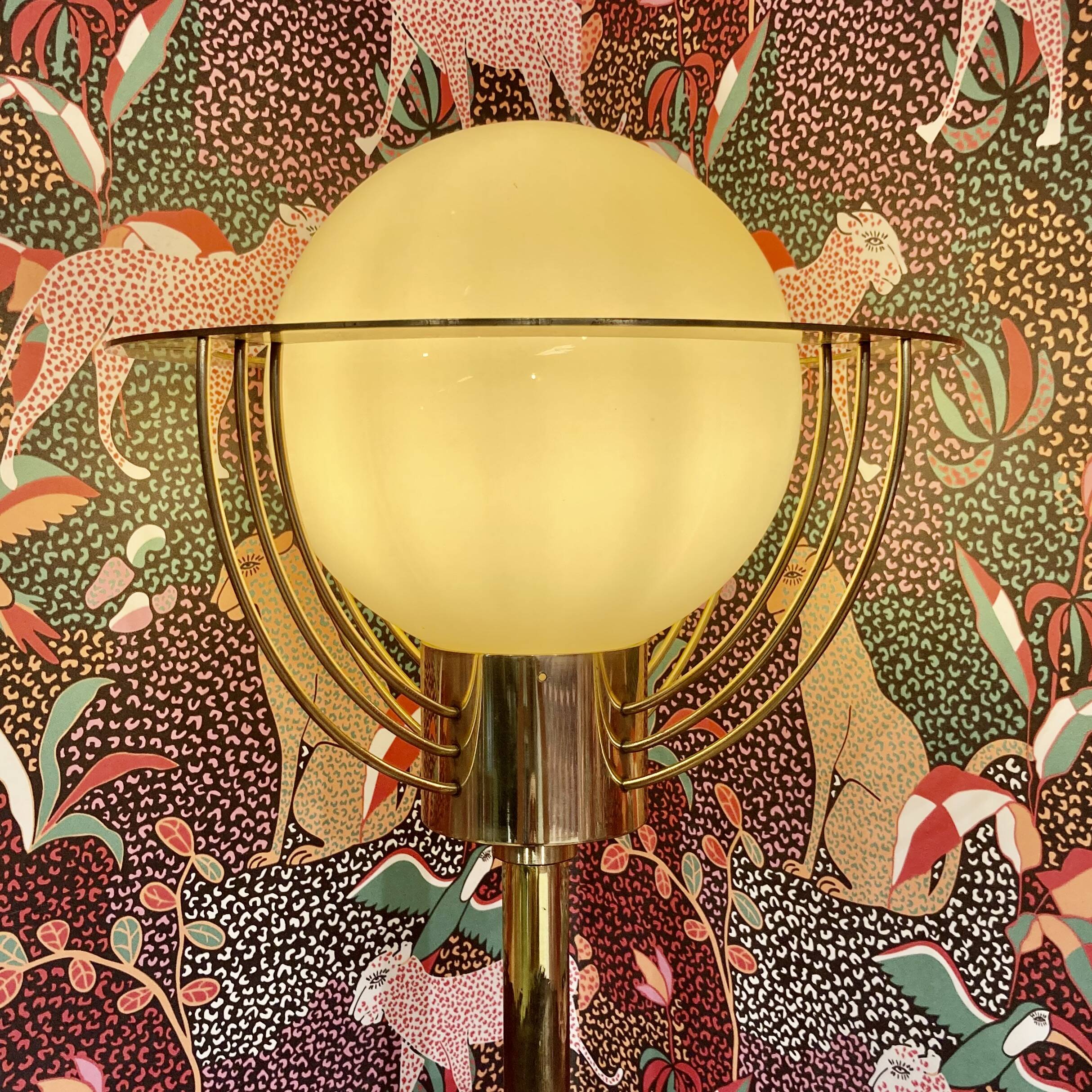 Lampadaire américain en verre et métal, 1950