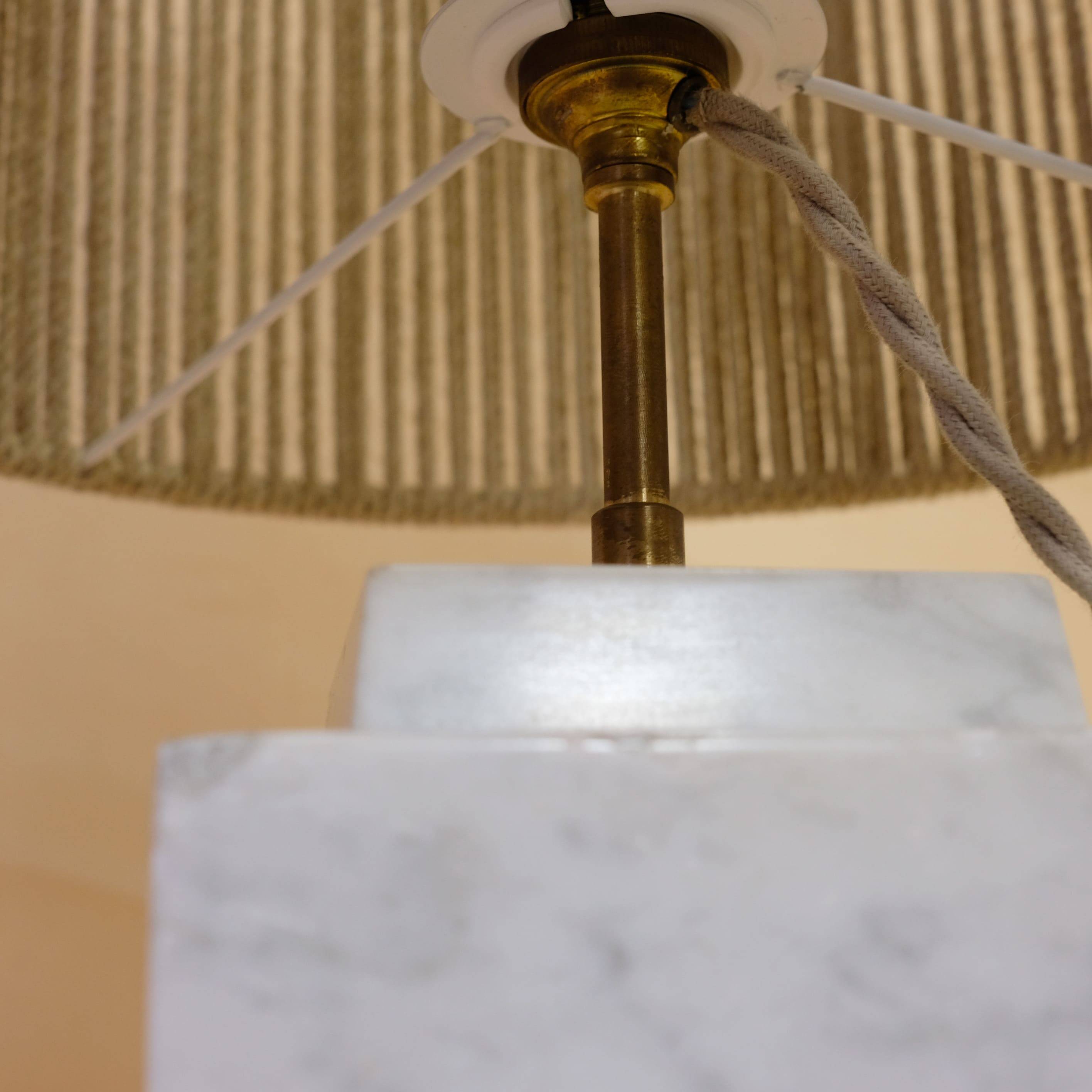 Pair of marble lamps from the 60s and their rope lampshades.