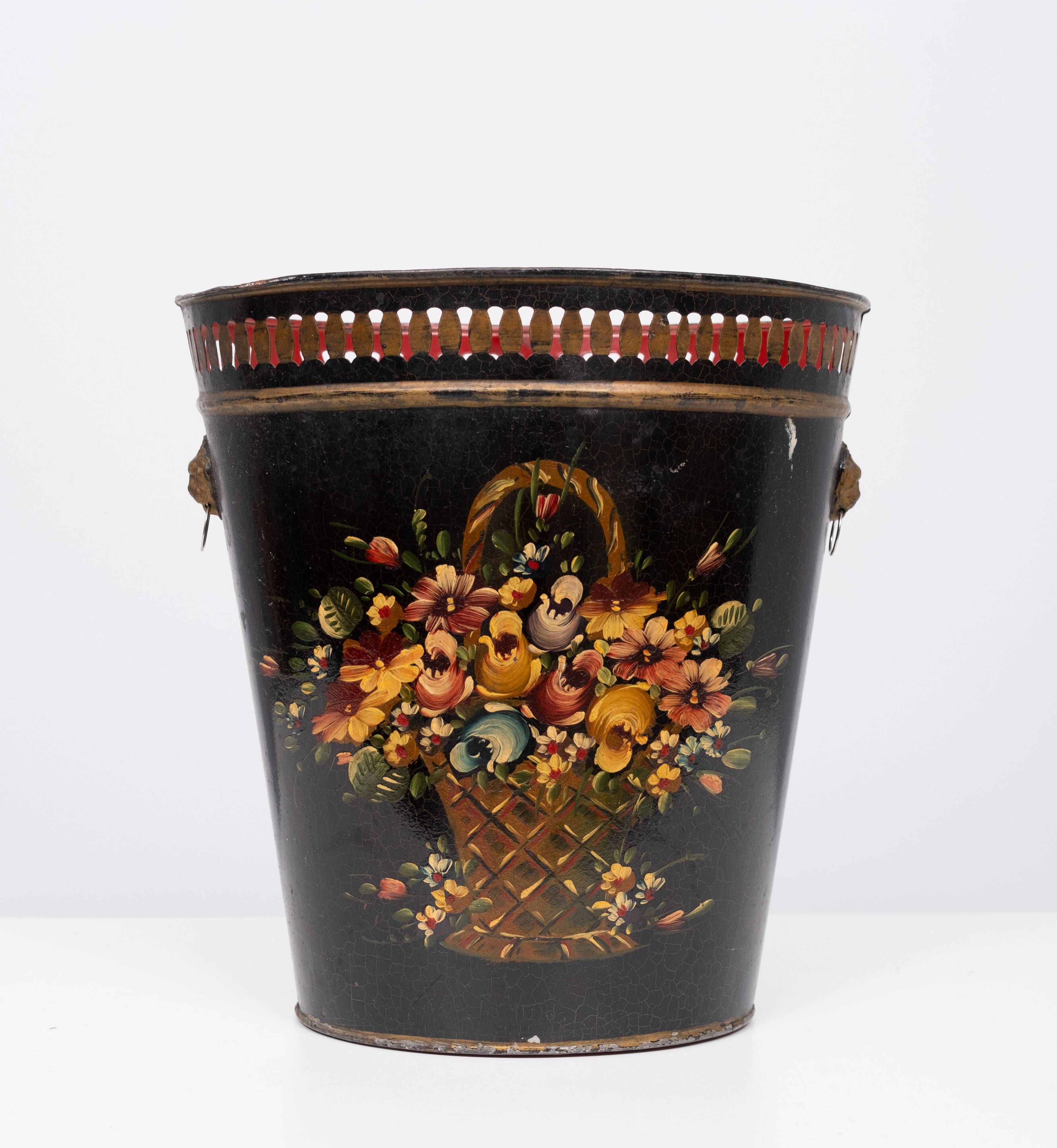 Metal Hand painted Waste Basked 1950s England