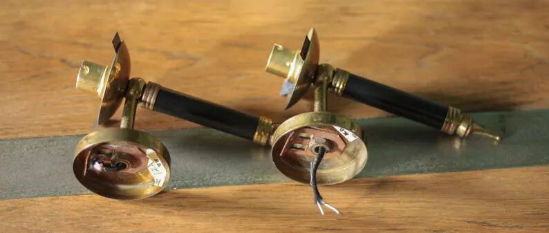 Pair of vintage wall sconces, brass sconce and opaque glass globe, vintage lamp, wall lamp, 50s.
