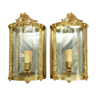 Pair of wall light half moon lanterns, Louis XV style