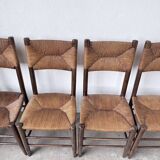 Set of 6 straw and oak Beauche chairs.