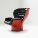 Vintage Elda chair in black leather & red shell by Joe Colombo for Comfort Italy