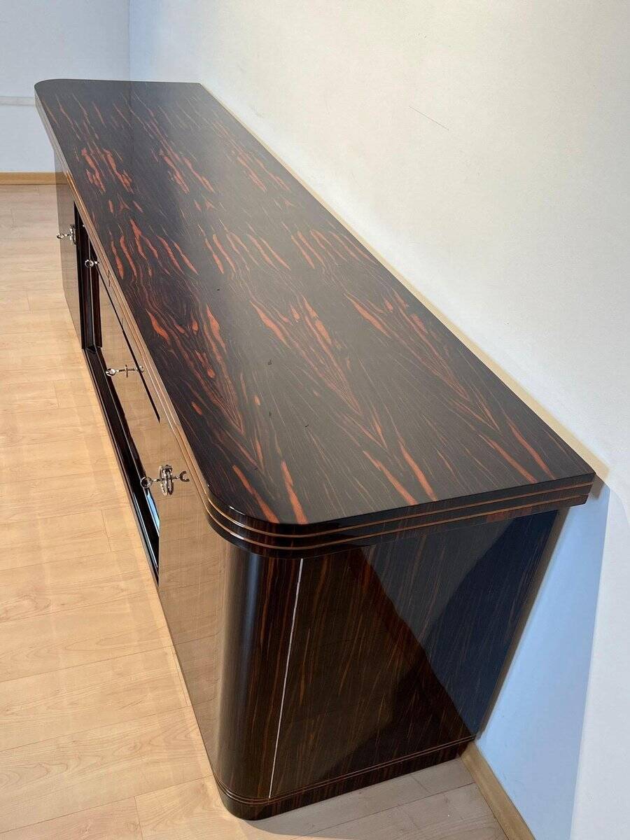 Large Art Deco Sideboard in Macassar Ebony, Maple & Chrome, France, 1930s