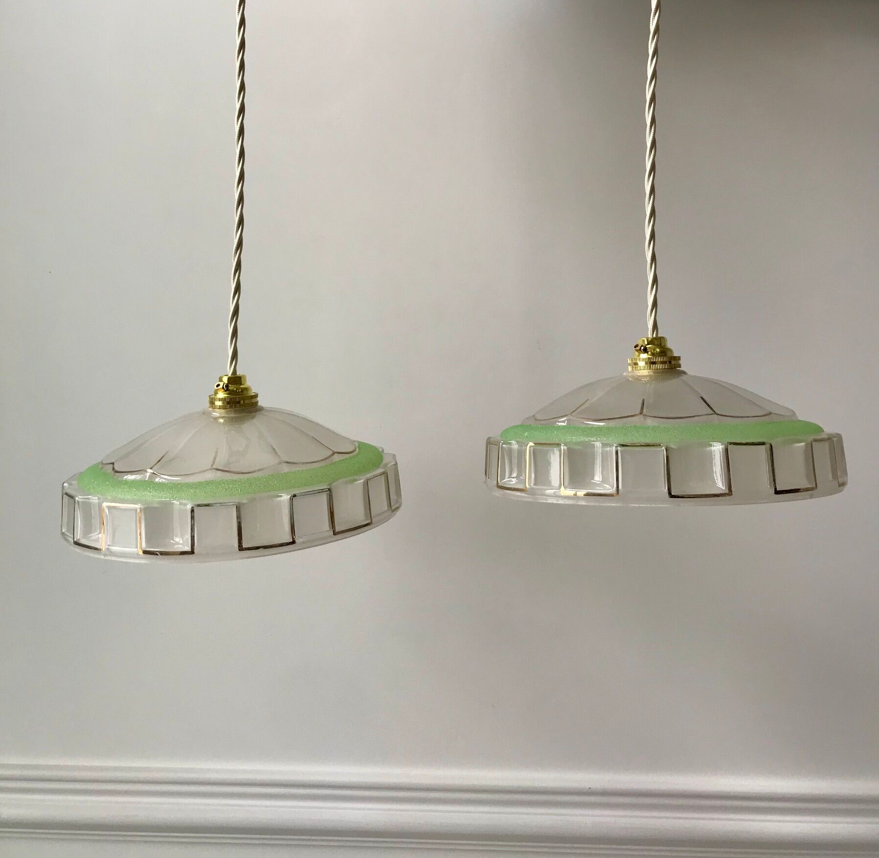 Pair of green granite glass suspensions 50-60s
