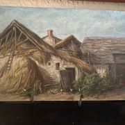 Huile sur panneau en carton ancienne