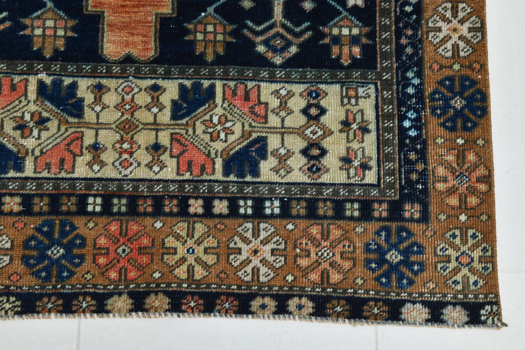 3x7 Red Navy Blue Geometric Persian Rug, 102x223Cm
