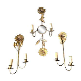 Triptych of brass sconces