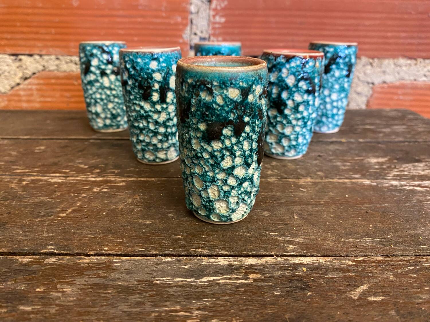 Set of 6 antique cyclops liqueur glasses by charles cart, fat lava ceramic