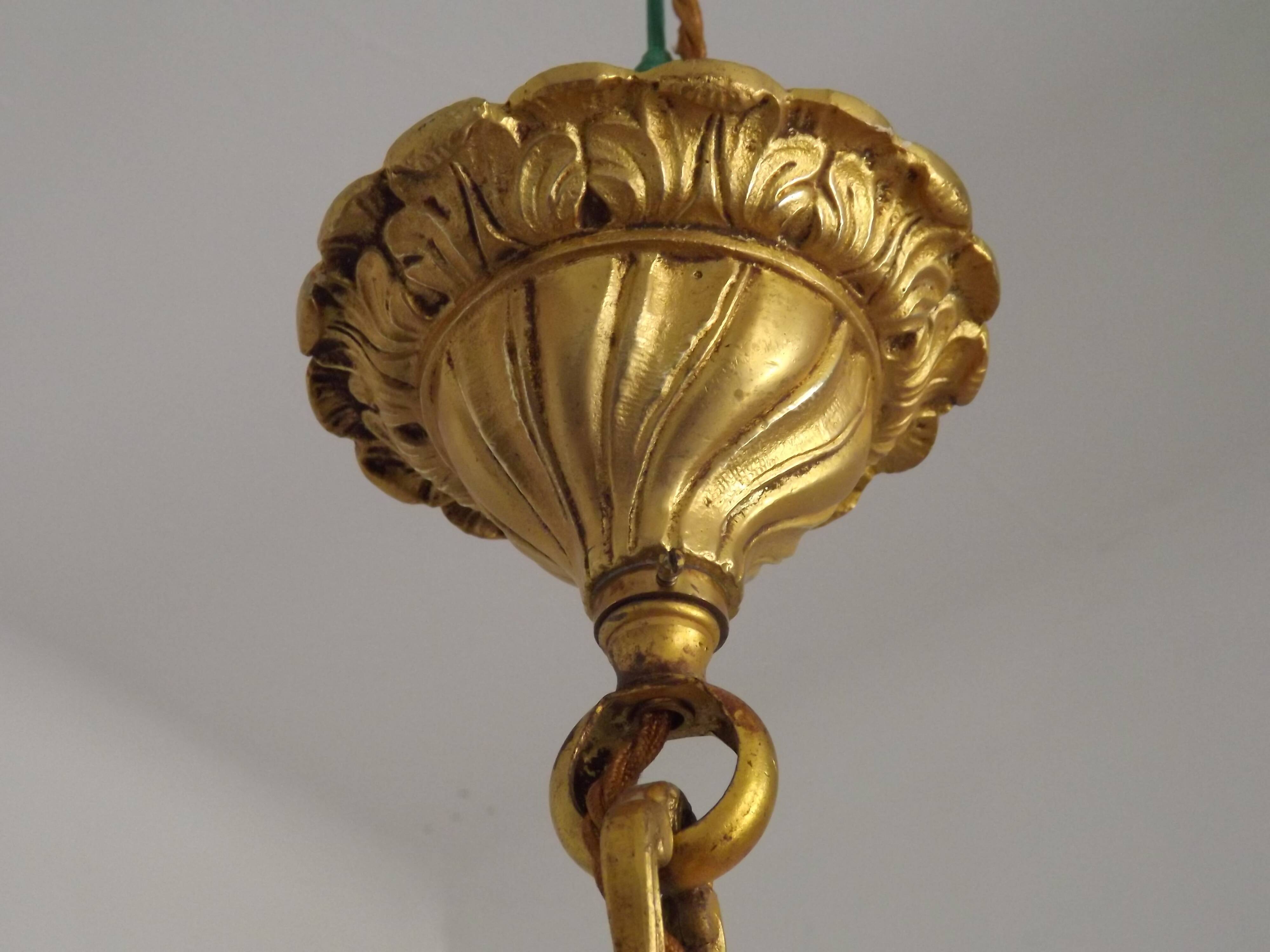 Large Heavy French Art Nouveau 6-Light Brass & Crystal Cage Chandelier