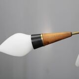 1960s Rupert Nikoll Brass and Teak Opaline Glass Chandelier, Austria