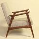 Fauteuil scandinave en bois design vintage original 1970 tissus granola beige fauteuil pour le salon après rénovation