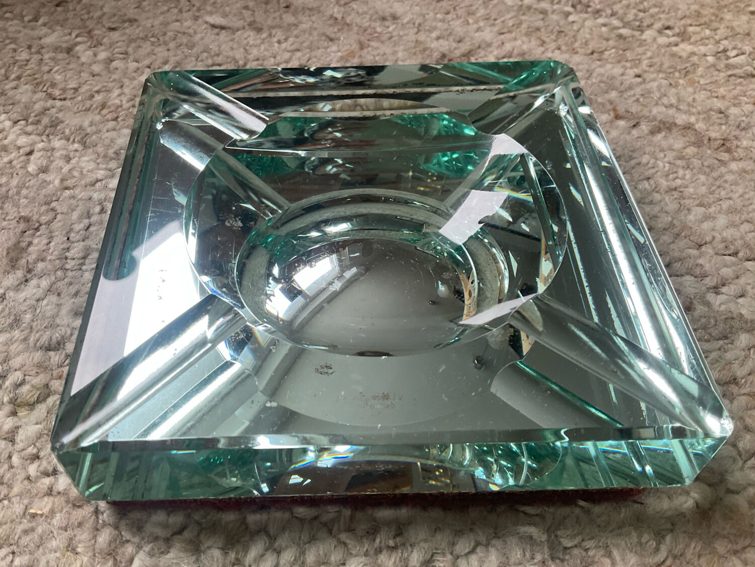 Jean Luce Art Deco ashtray in mercurized Saint Gobain glass