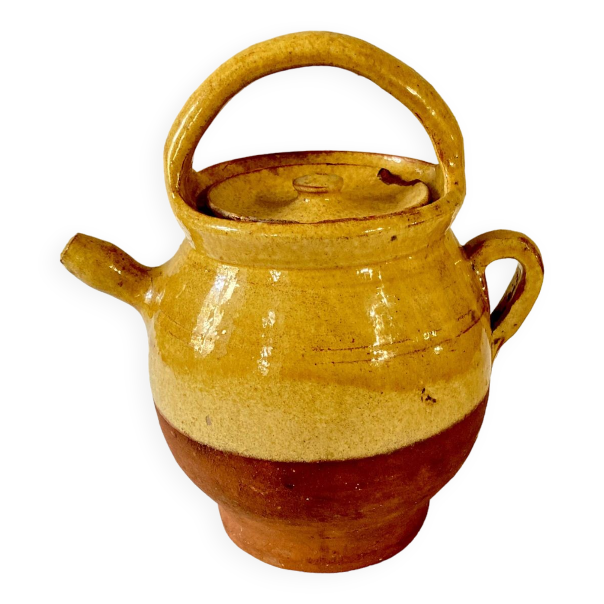 Cruche ou chevrette en grès vernissé jaune