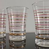 Set of 7 vintage glasses with gold and red edges from the 50s/60s
