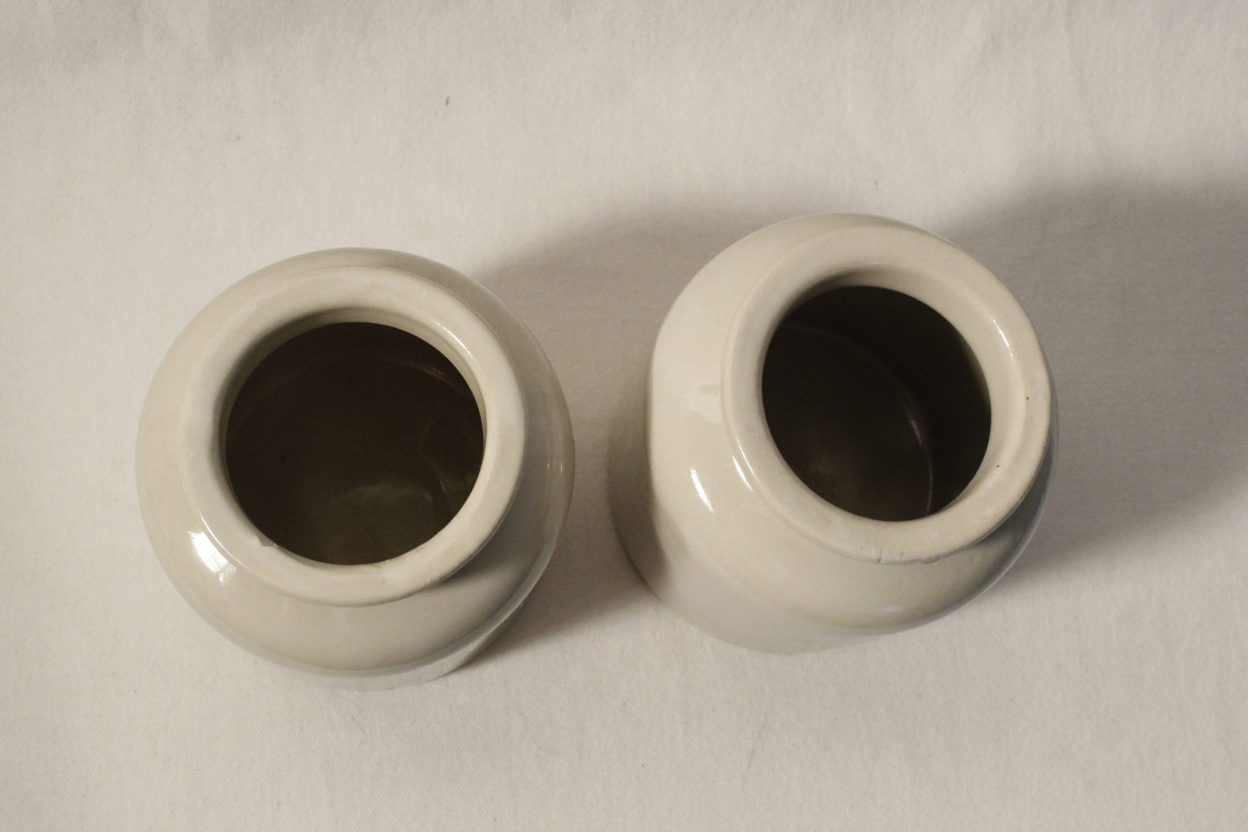 Vintage LAB-Lagny mustard pot in beige glazed stoneware (x2)