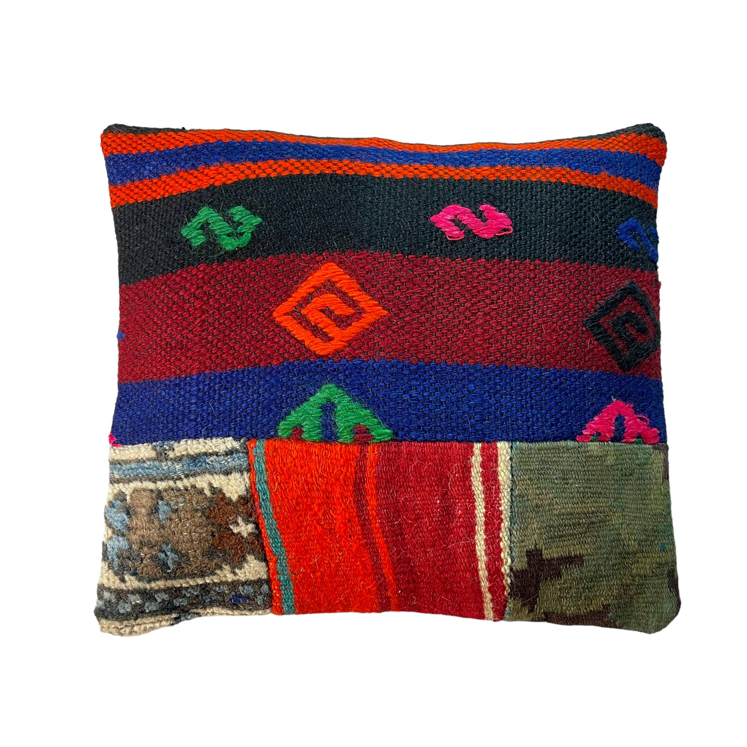 Housse de coussin kilim patchwork turc vintage, 43 x 37 cm