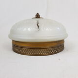 Glass globe ceiling lamp frosted pattern and brass opened frame