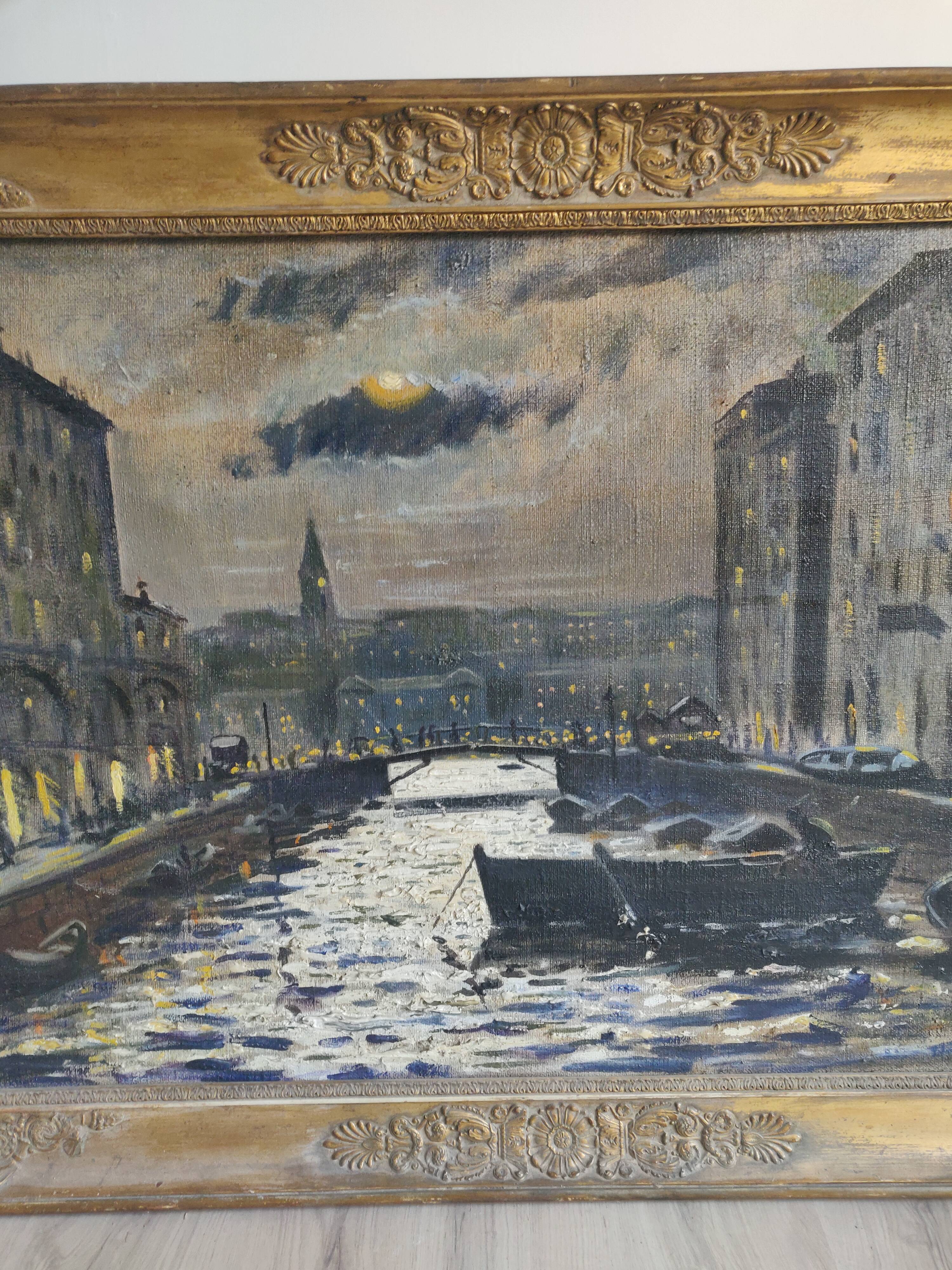 Painting venice by night oil on canvas j peters xixth century