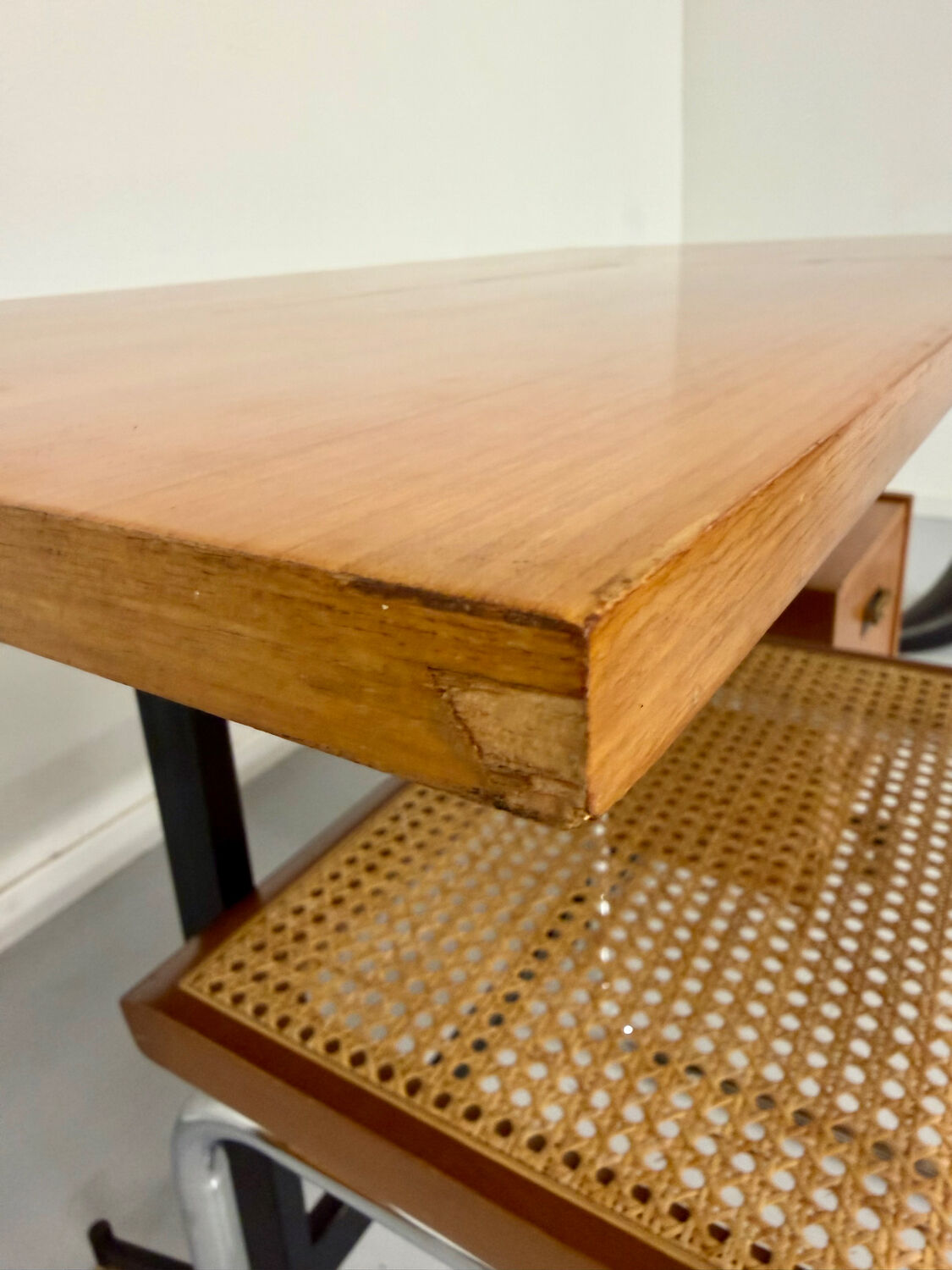 Vintage Italian design desk from the 1960s in wood and metal.