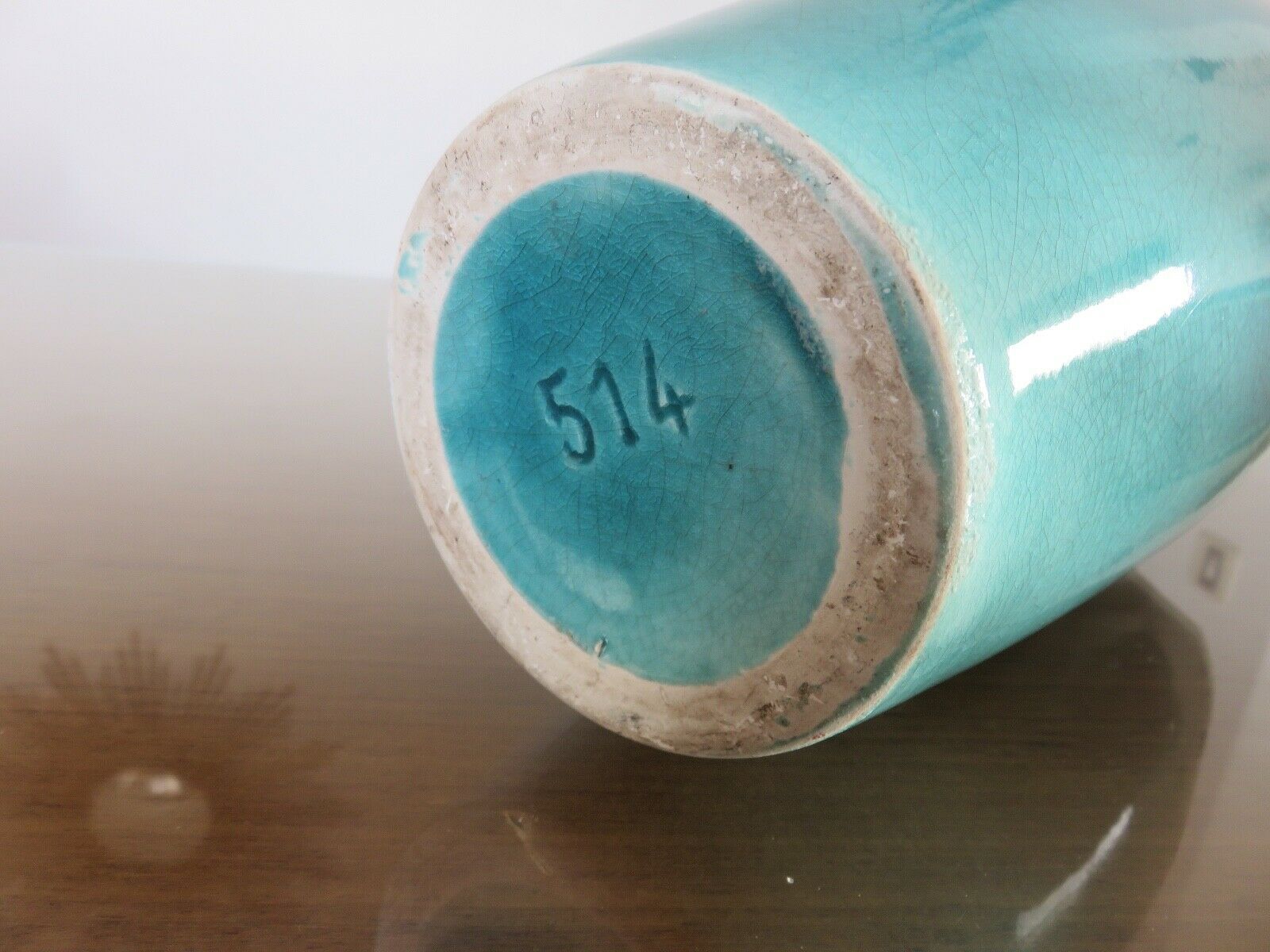 Turquoise cracked ceramic "amphora" lamp, numbered 50 60s
