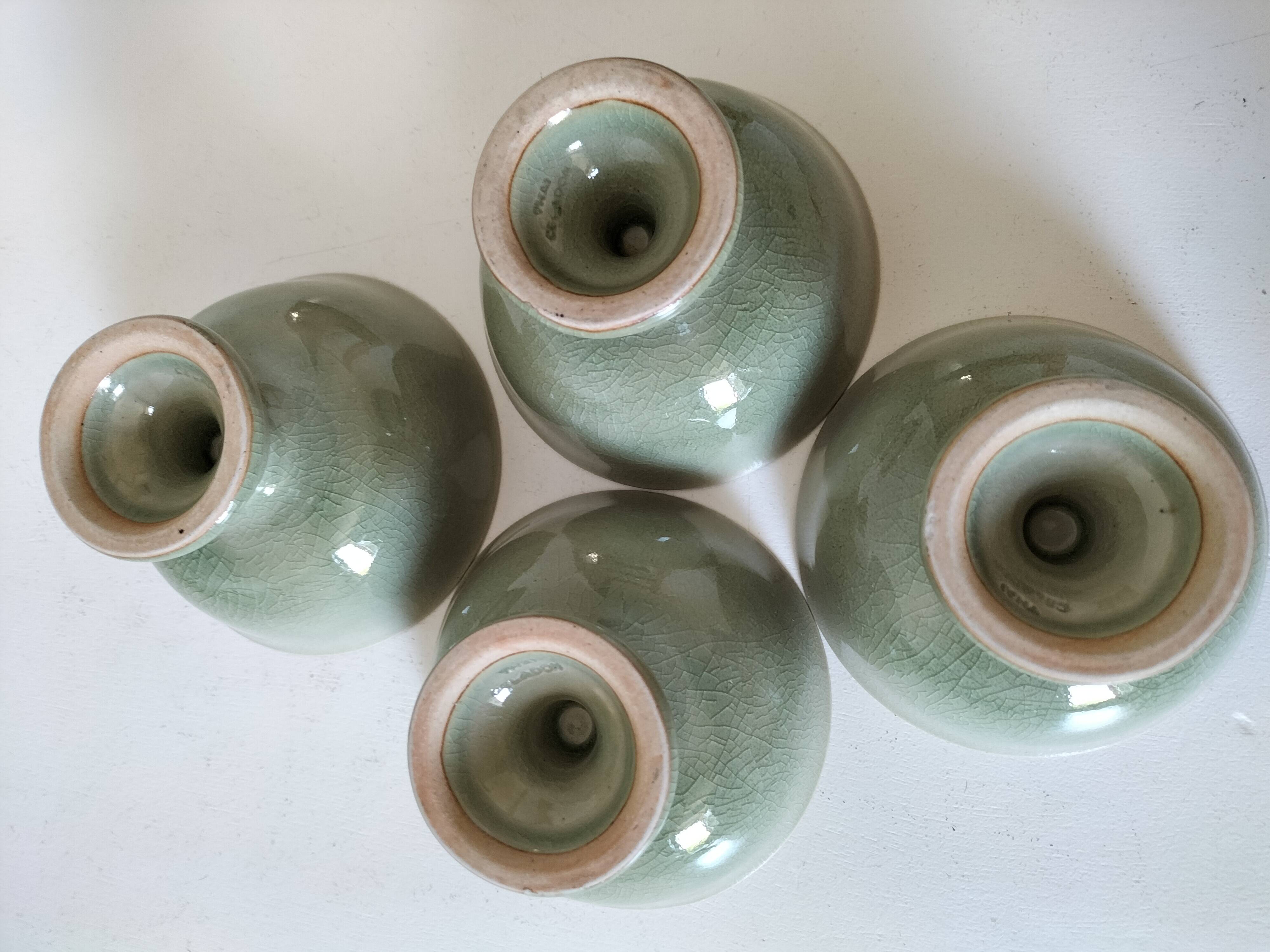 Set of 4 handmade ceramic bowls – celadon glaze & raku style