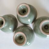 Set of 4 handmade ceramic bowls – celadon glaze & raku style