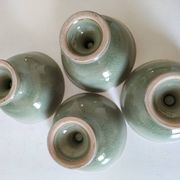 Ensemble 4  coupelles artisanales en céramique – émail céladon & style raku