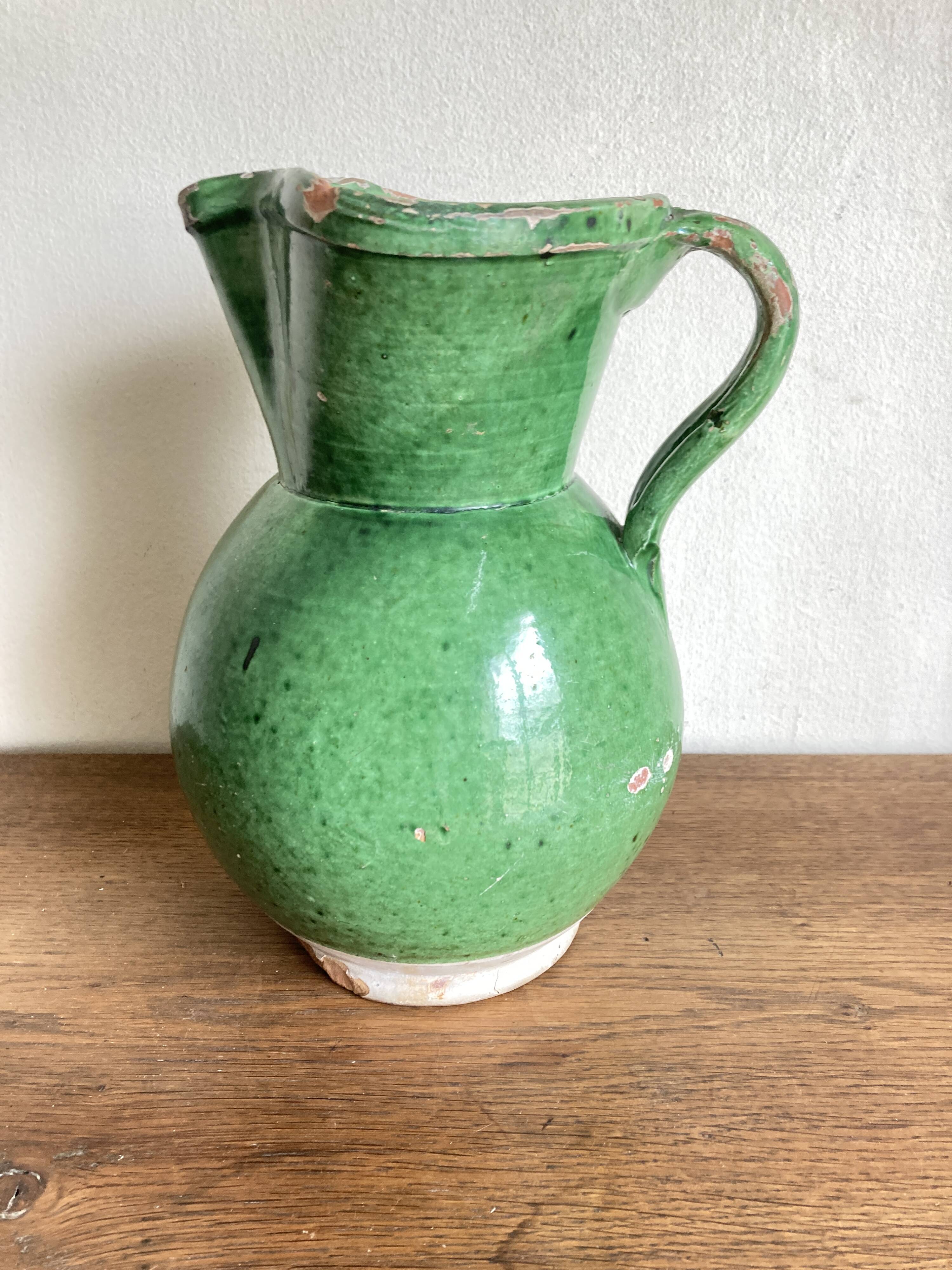 Vase pitcher Sicily Italy in glazed earthenware folk art 1950