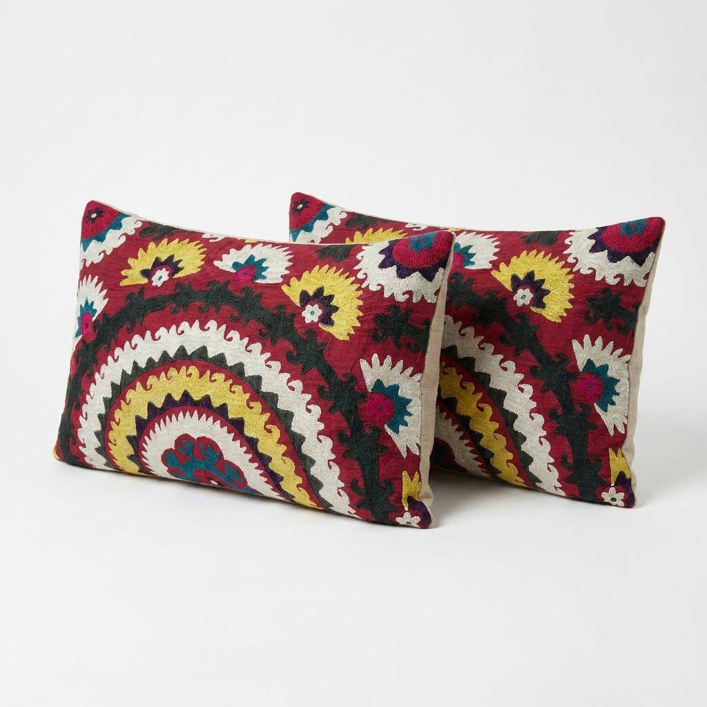 Set of 2 vintage embroidered cushion covers 46x81 cm