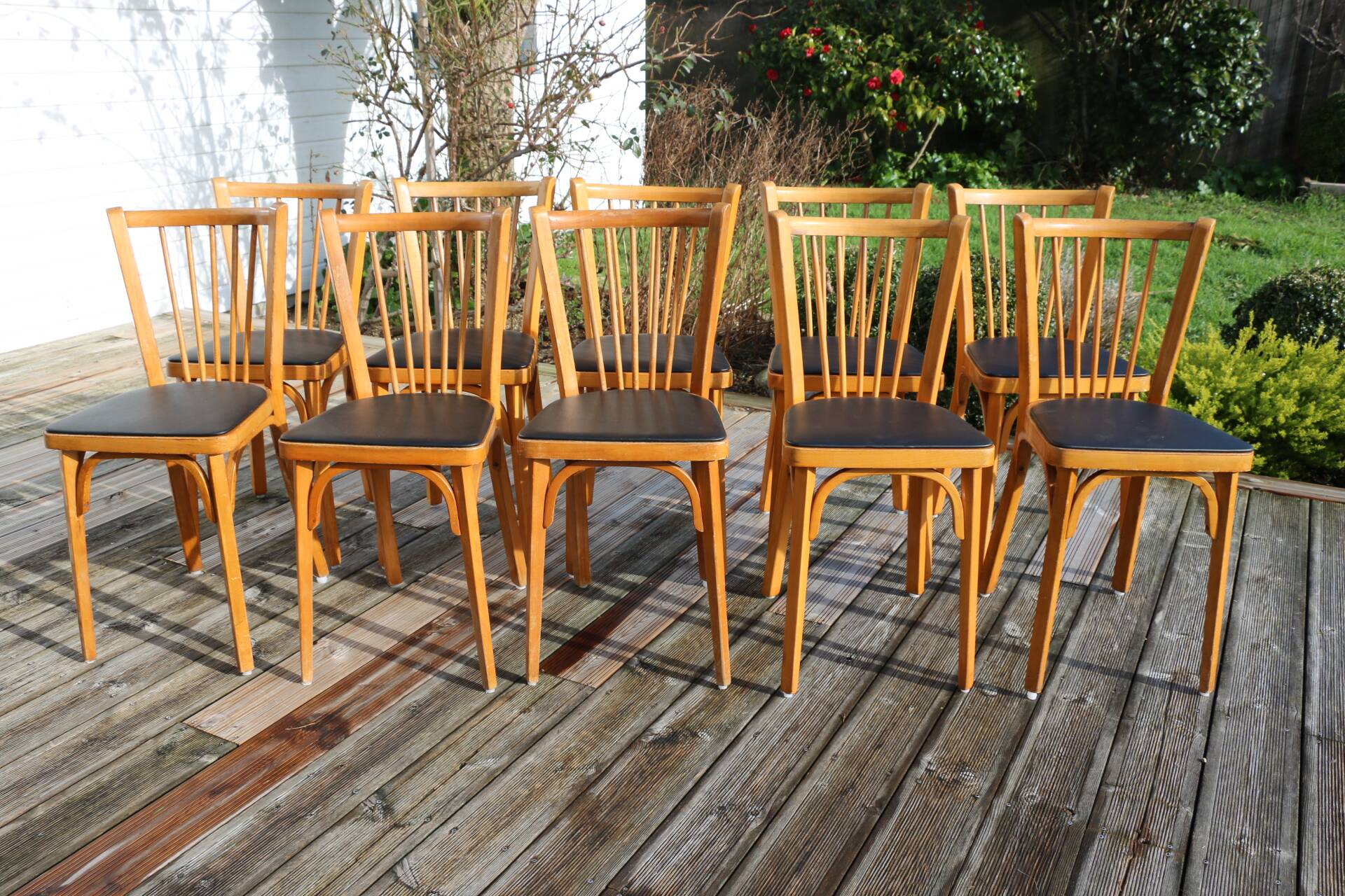 10 baumann chairs no. 12 black faux leather light beech