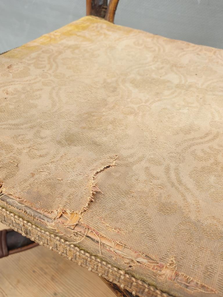 Children's armchair 1890 Chestnut, Rattan and damask velvet