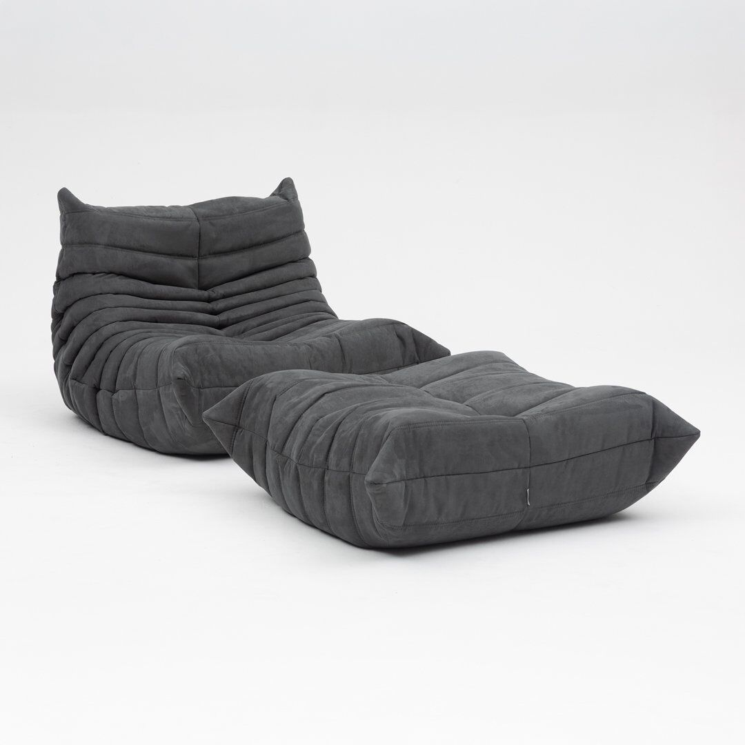 Togo lounge chair and pouf in black fabric by Michel Ducaroy for Ligne Roset, 1973, set of 2
