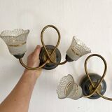 Pair of Art Deco double tulip wall lights