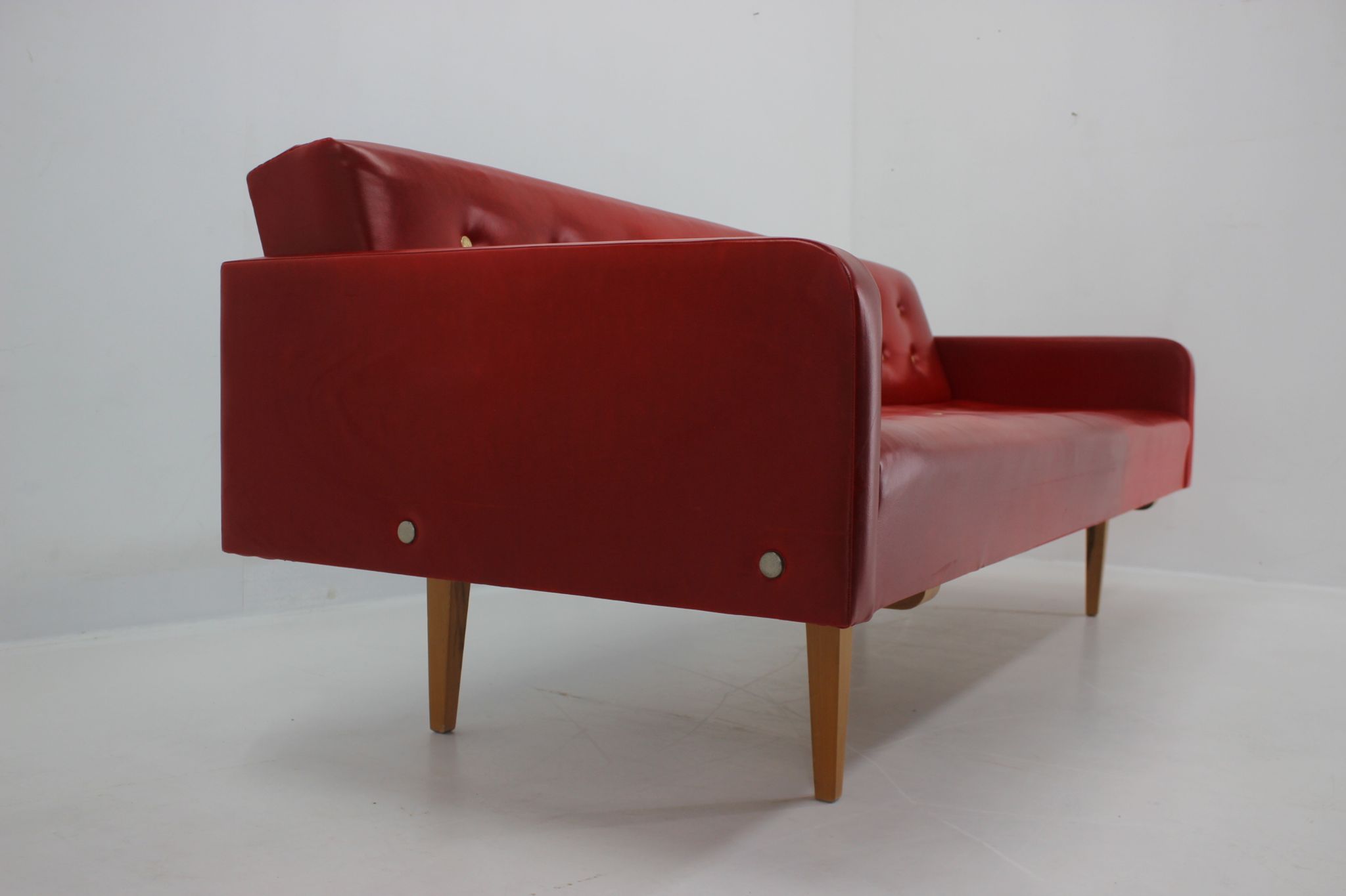 1970s Red Leatherette Sofa ,Czechoslovakia
