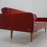 1970s Red Leatherette Sofa ,Czechoslovakia