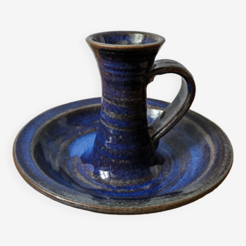Blue ceramic hand candle holder