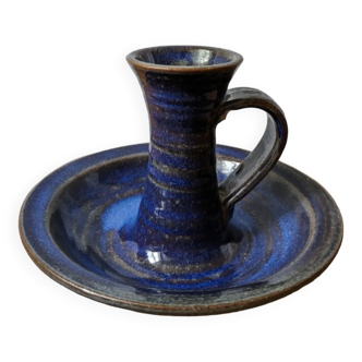 Blue ceramic hand candle holder