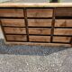 Antique fir wood workshop cabinet with drawers
