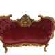 Louis XV bench in red velvet and carved beech wood with gilt decoration
