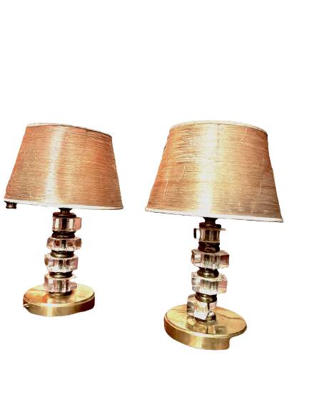 Pair of brass & lucite bedside lamps, France, Mid-Century