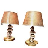 Pair of brass & lucite bedside lamps, France, Mid-Century