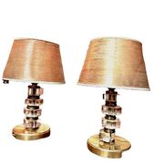 Pair of brass & lucite bedside lamps, France, Mid-Century