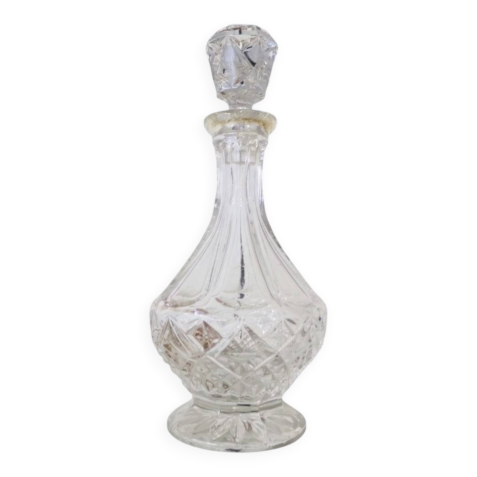 Cut glass liqueur carafe with a faceted stopper