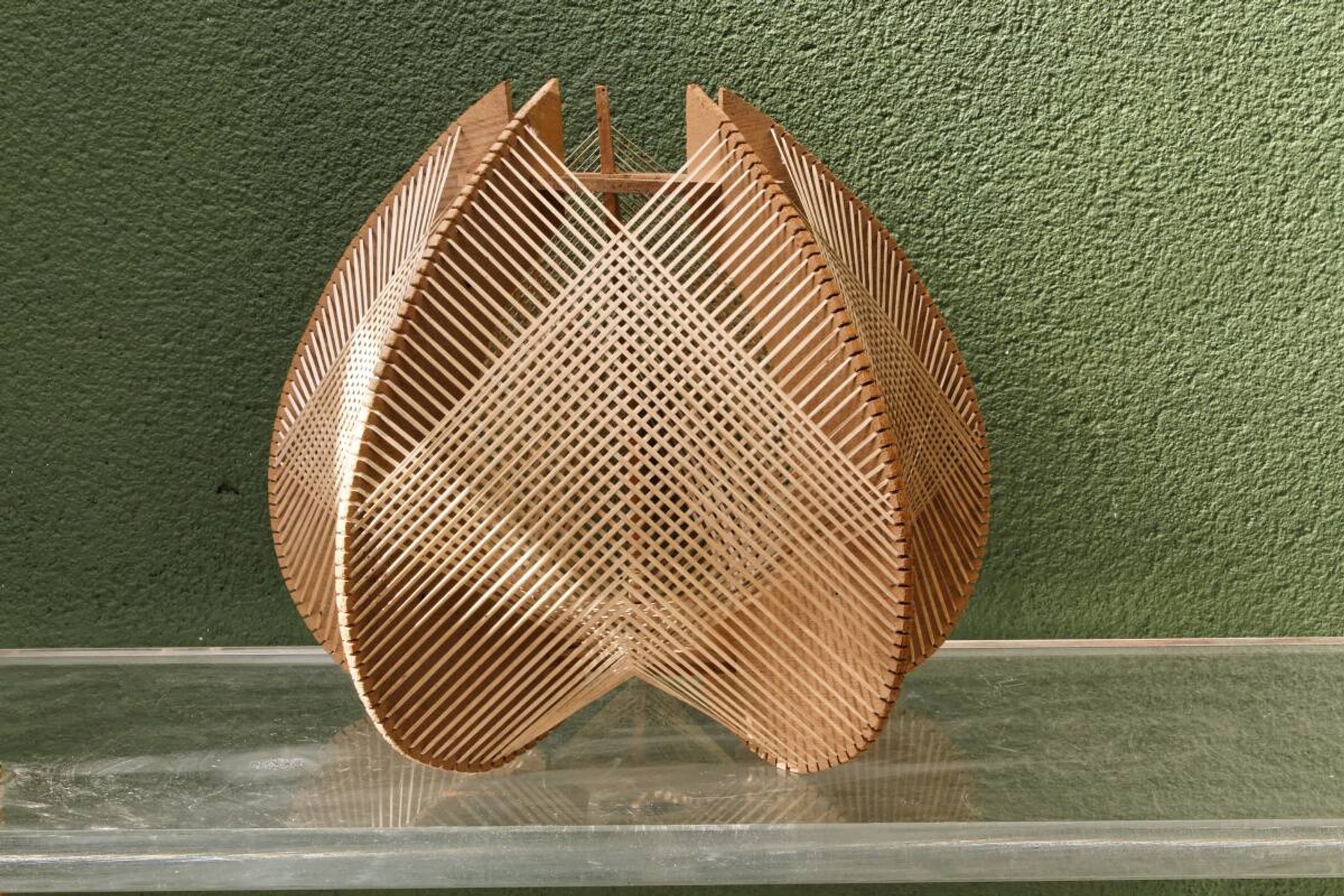 Scandinavian modernist wooden suspension with taut wires, 1960s.
