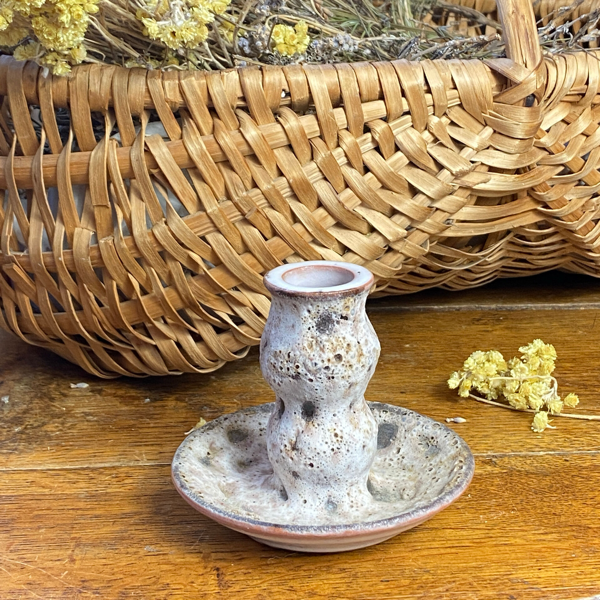 Bougeoir en céramique, écume de mer, Vallauris