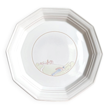 Plat rond vintage Niderviller blanc décor champêtre