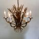 Large wheat sheaf leaf gold gilt chandelier, 1960’s