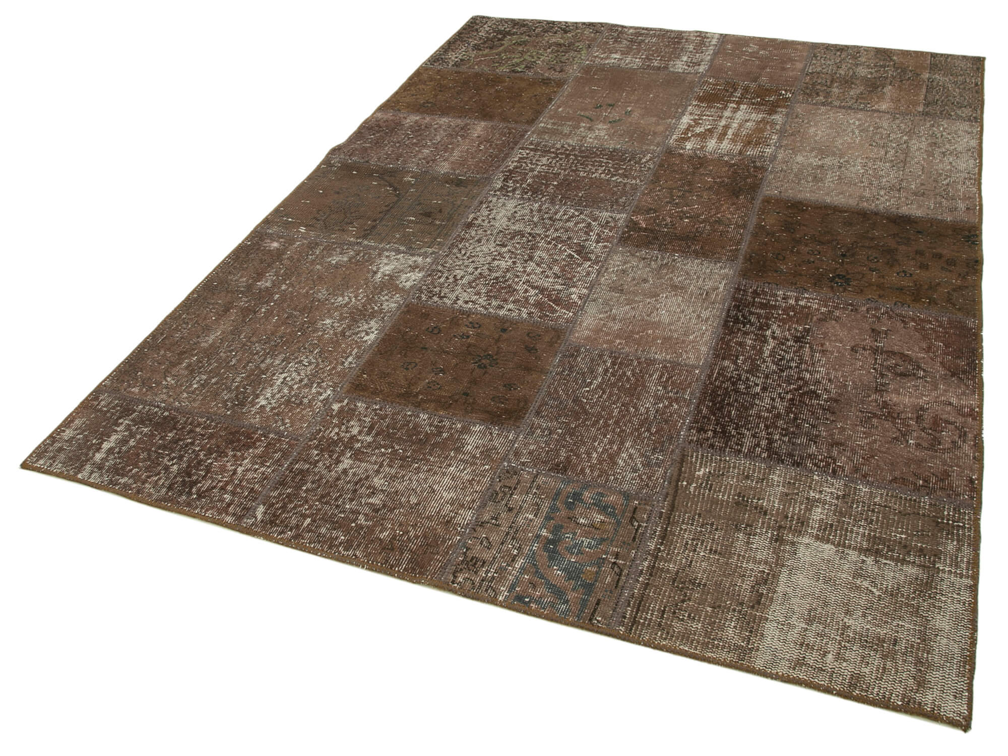 Hand-knotted oriental vintage 171 cm x 241 cm brown patchwork carpet