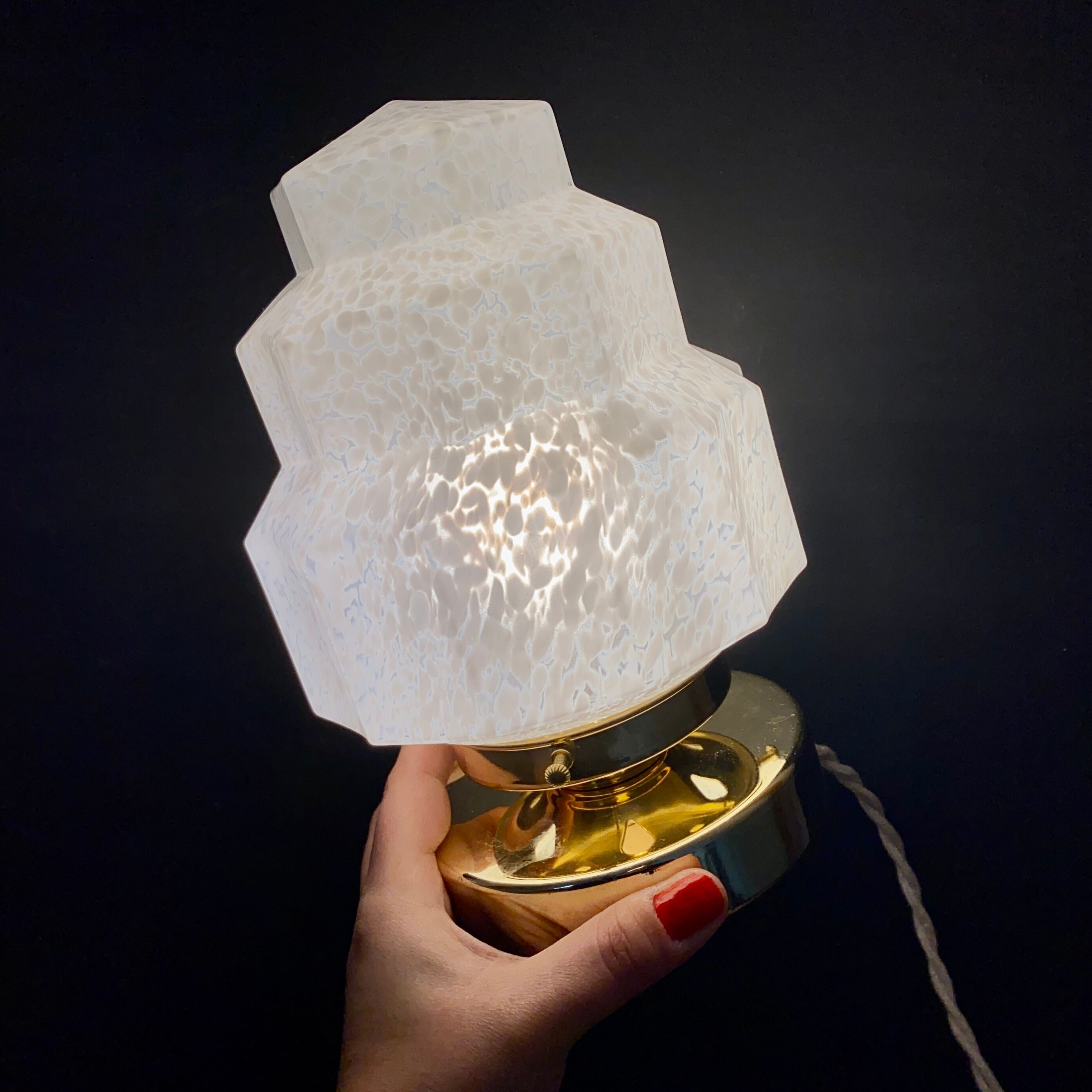 Table lamp vintage globe art deco glass of Clichy white